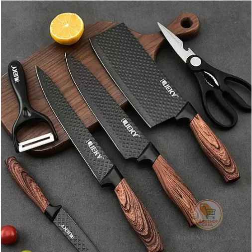 Conjunto De Facas Inox 6 Peças Antiaderente Com Cabo Reforçado Descascador E Tesoura Cozinha