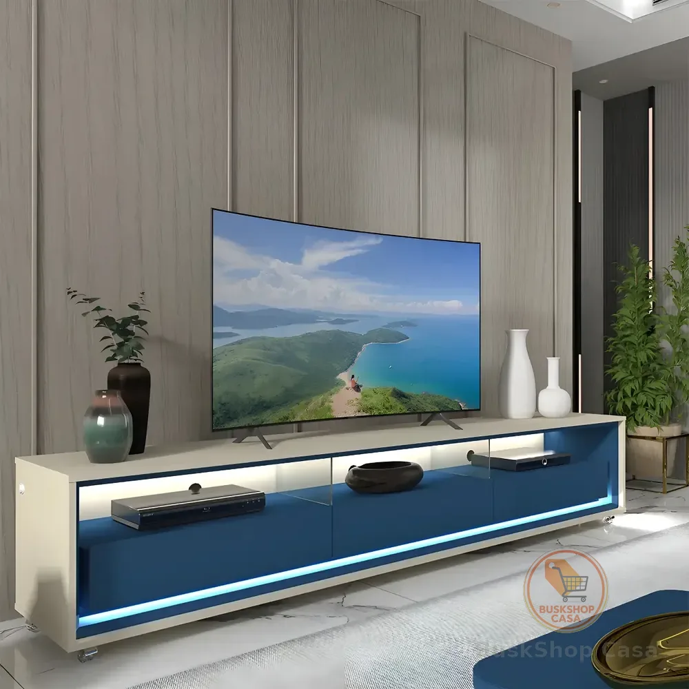 Rack Para Tv Até 85 Polegadas Com Led Com Rodízios Ac Off White/azul Royal
