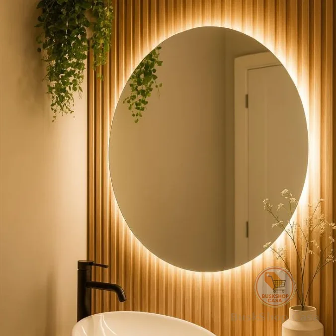 Espelho Redondo com LED Lapidado Decorativo para Banheiro Lavabo Quarto Sala Vários Tamanhos