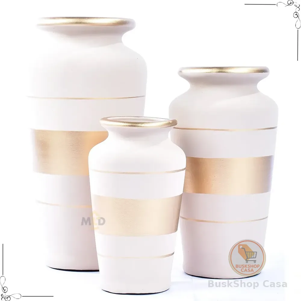 Vaso Grande Decorativo Enfeite Rack Sala Trio De Vasos Luxo Cor Nude Faixa Listras
