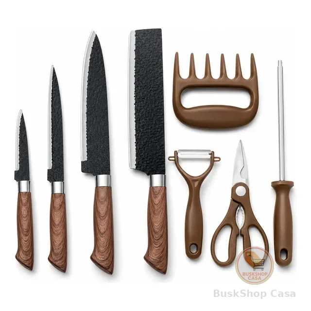 Conjunto Kit Churrasco Profissional 8 Utensílios Aço Inox