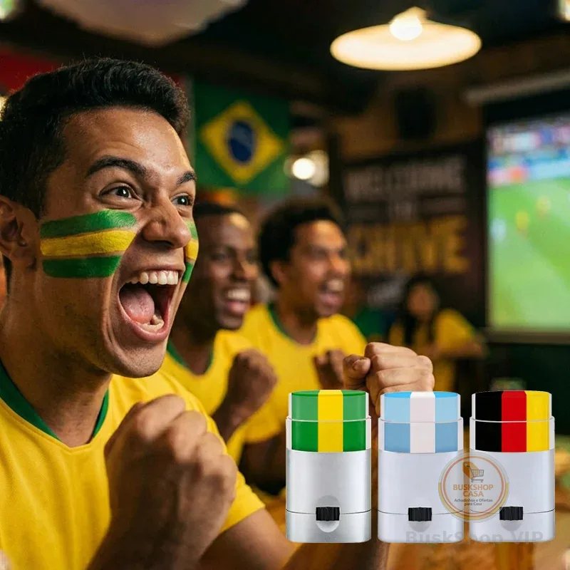 Pintura Facial Brasil Copa do Mundo 2026 Bastão Maquiagem Bandeira Nacional Prova d'Água Seguro Pele Torcedor Soccer