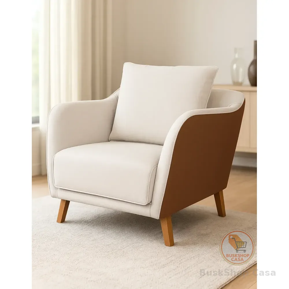 Puff Poltrona Fixa Essenza Tecido Linho Premium Sala Bege