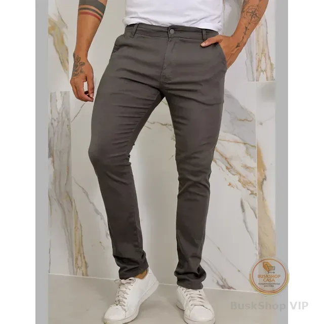 Calça Masculina Sarja Premium Esporte Fino Bolso Faca Lycra