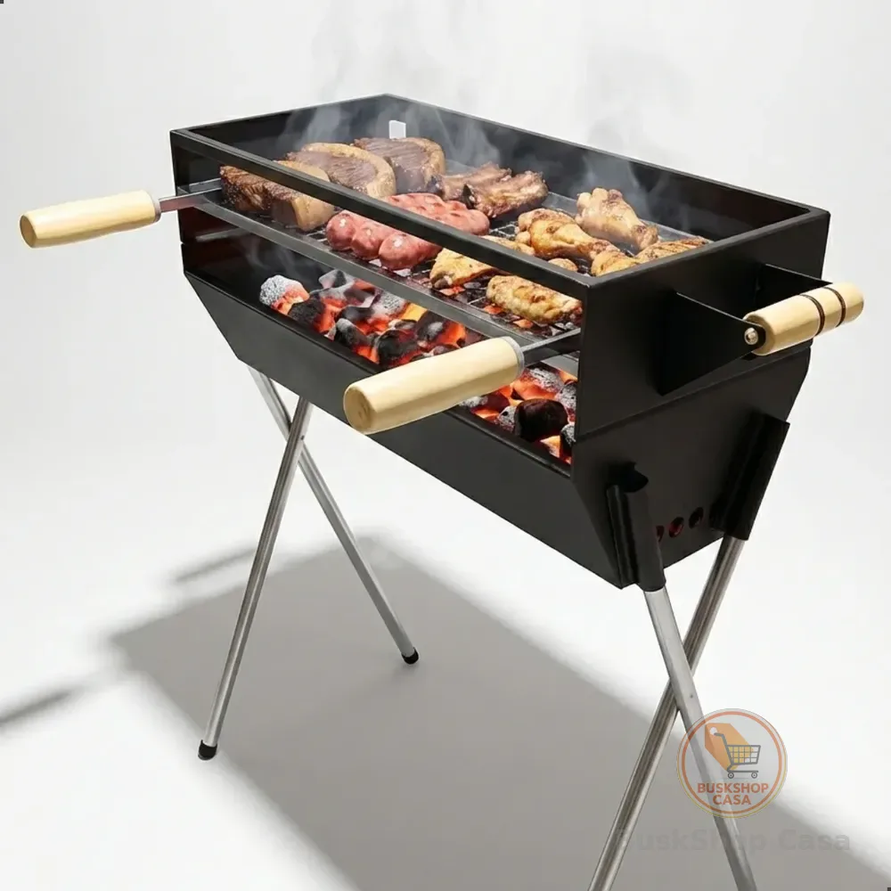 Churrasqueira De Pé Com Grelha Espetinho Aço 87cm De Carvão Aço Preto