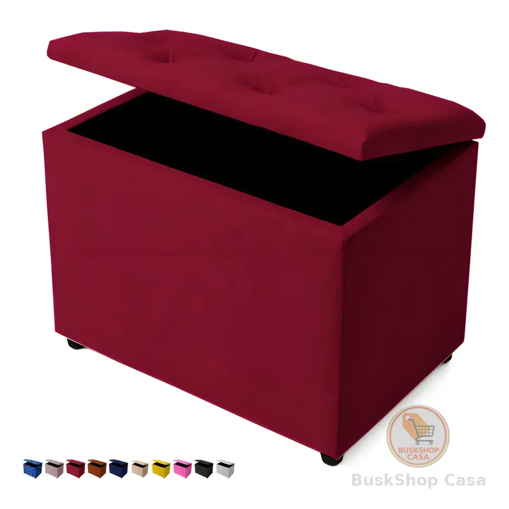 Puff Baú Retangular Vermelho De Suede E Corino 55 Cm Vermelho Suede