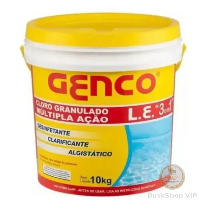 Genco 3 Em 1 Múltipla Ação Balde 10kg Cloro Para Piscina 4 Níveis De Dosagem