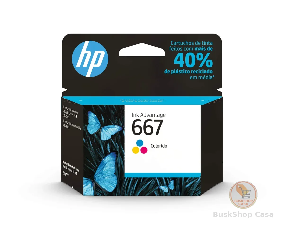 Cartucho de Tinte HP 667 Colorido Original (3YM78AB) Para Impressora Deskjet 2376, 2776, 6476, 5076, 5276