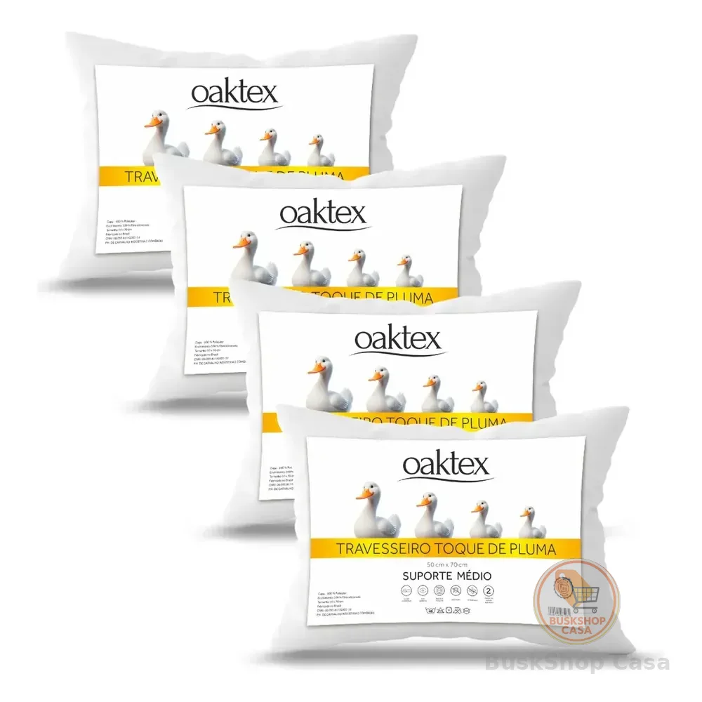 Kit 4 Travesseiros Oaktex 50x70 Antialérgico Fibra Siliconada Branco