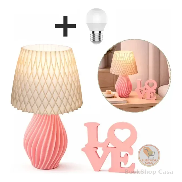 Kit Decoração Quarto Abajur Espiral De Mesa E Placa Love 3d