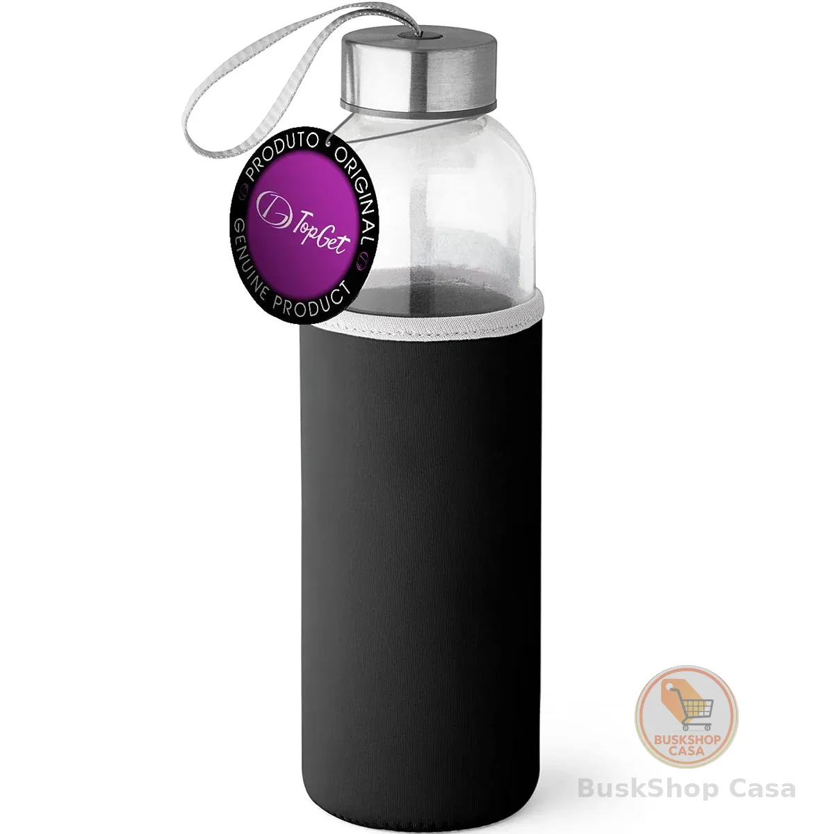 Garrafa Squeeze de Vidro 520ml com Capa Protetora em Neoprene Soft TopGet (Preto)