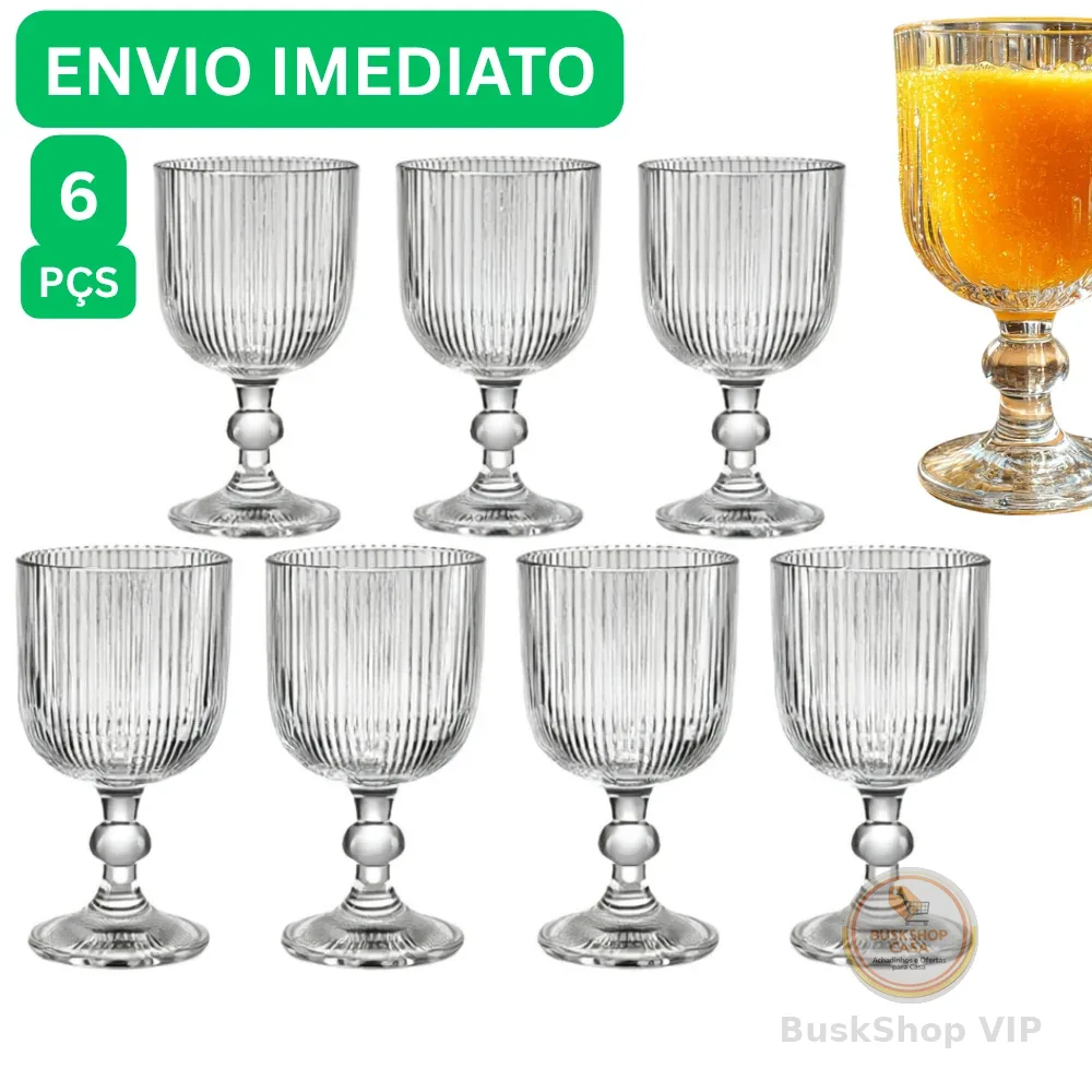 Jogo de 6 Taças Graffiato 370 ML Unidades Riscada Canelada Taça de Vidro Transparente Buffet