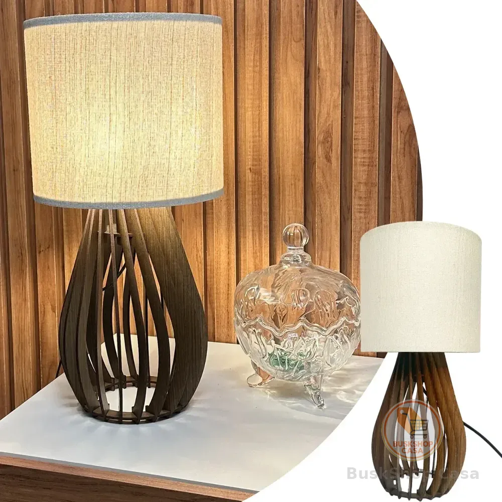 Abajur Luminária Decoração Em Mdf | Casa Quarto Sala Bivolt Imbuia Abajur Finese 127/220v