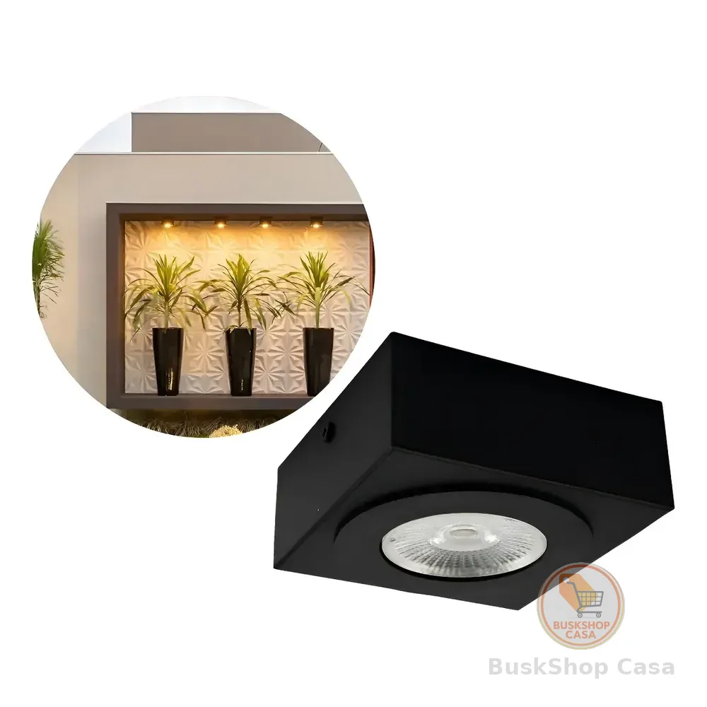 Spot Sobrepor Slim Teto Beiral 5w Preto Externo Interno Estrutura Preto Led Quente 127/220v