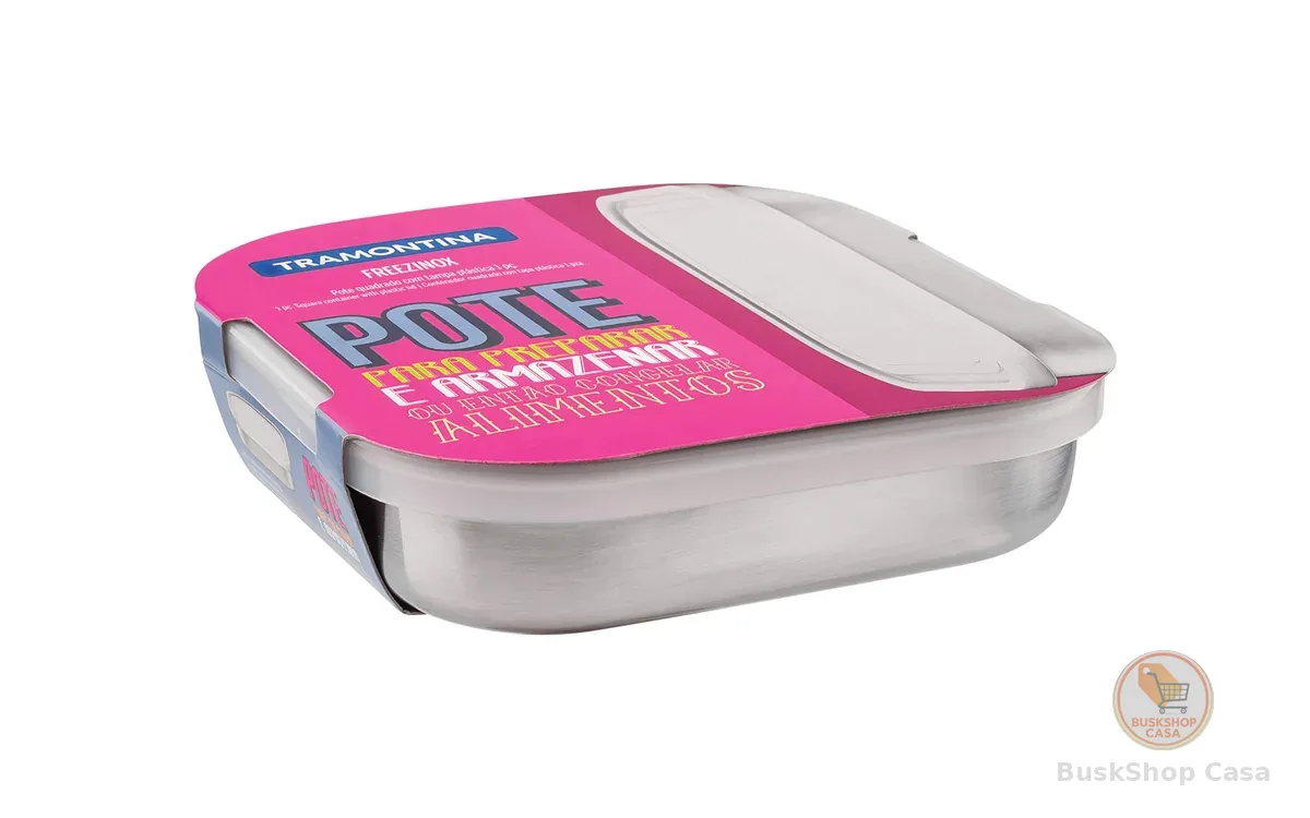 Pote Quadrado Tramontina Freezinox Em Aço Inox Com Tampa Plástica 16 Cm 0, 8 L Tramontina Inox Pote Quadrado Aco Inox 0, 80l C/tp.