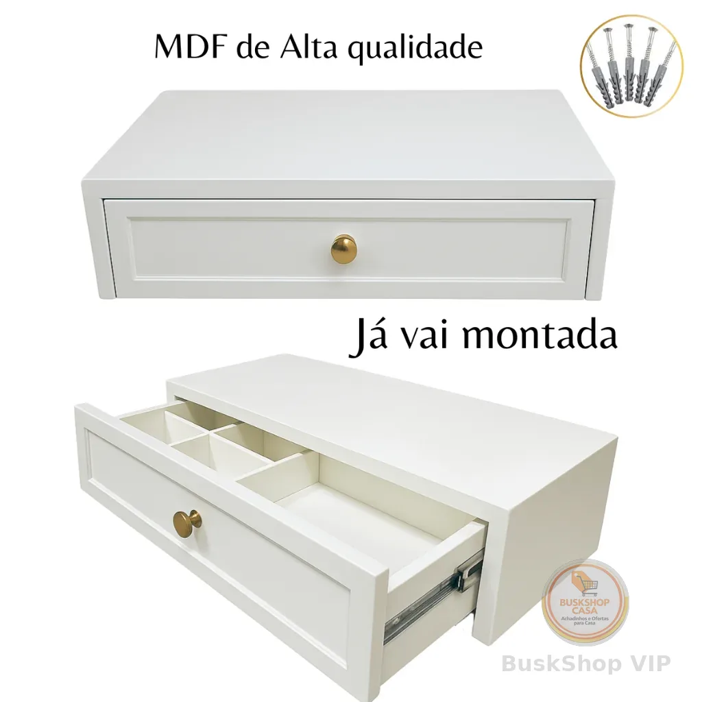 Penteadeira Suspensa Mdf 50,60,70,80,90.100cm Branco Texturizado Com Gaveta