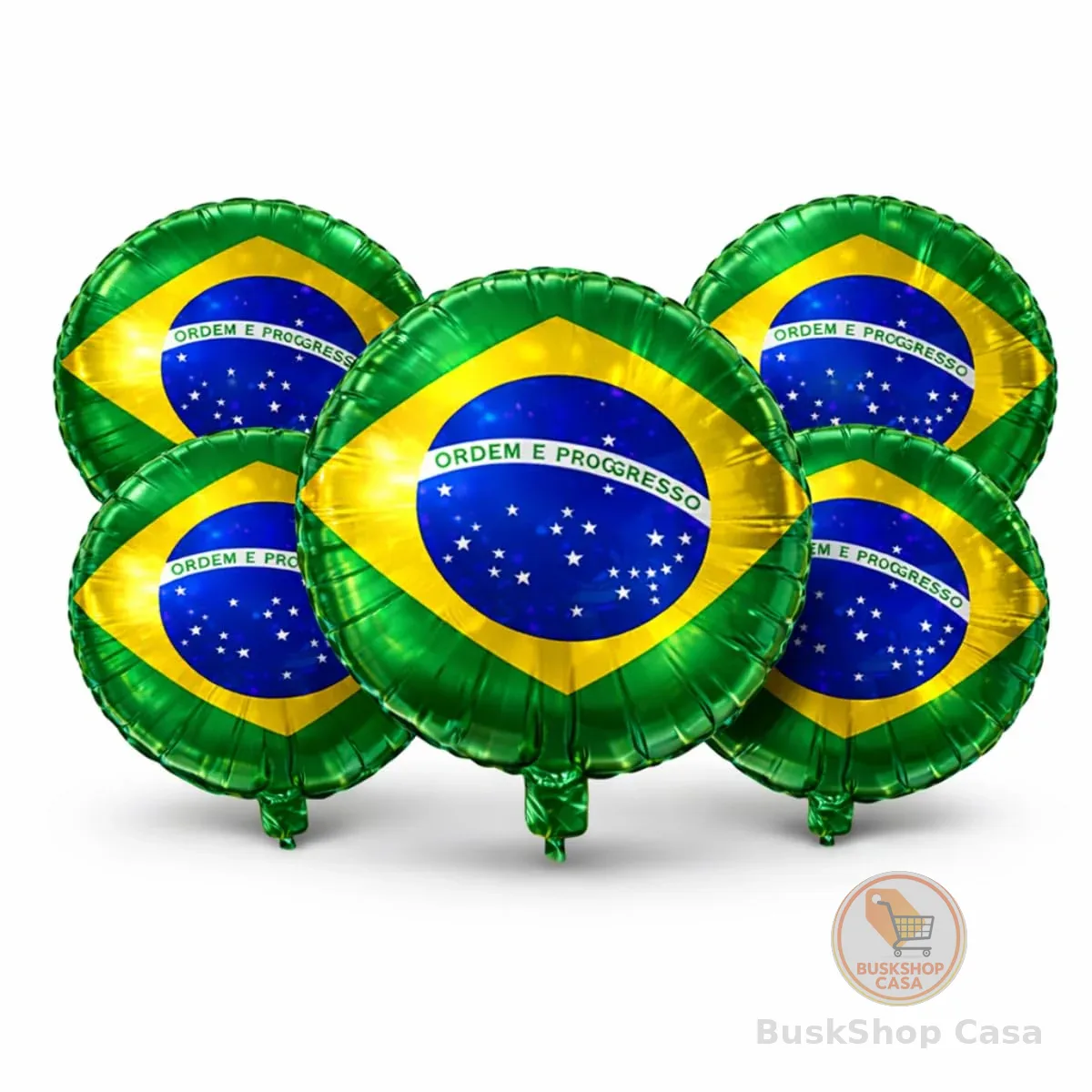 Balão Bandeira do Brasil 18" 45cm Metalizado Kit 5 Unidades Decoração Copa do Mundo Festa Futebol Verde Amarelo