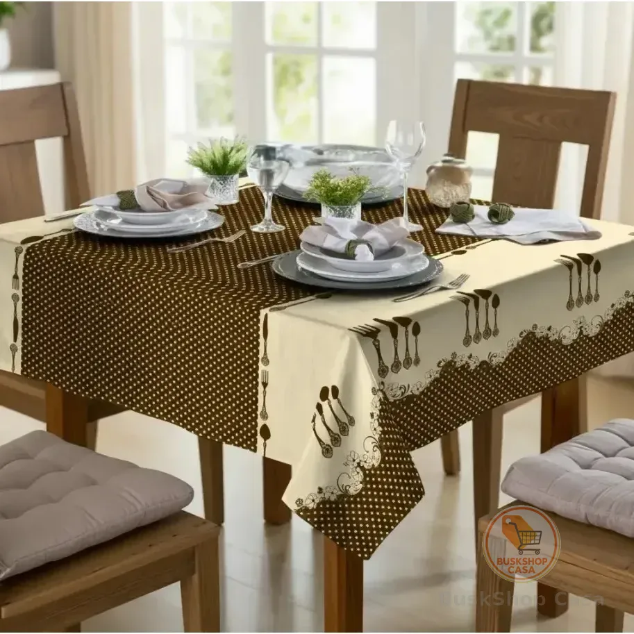 Toalha De Mesa 4 Lugares Quadrada Rústica Luxo 1,40x1,40m Cor Talheres