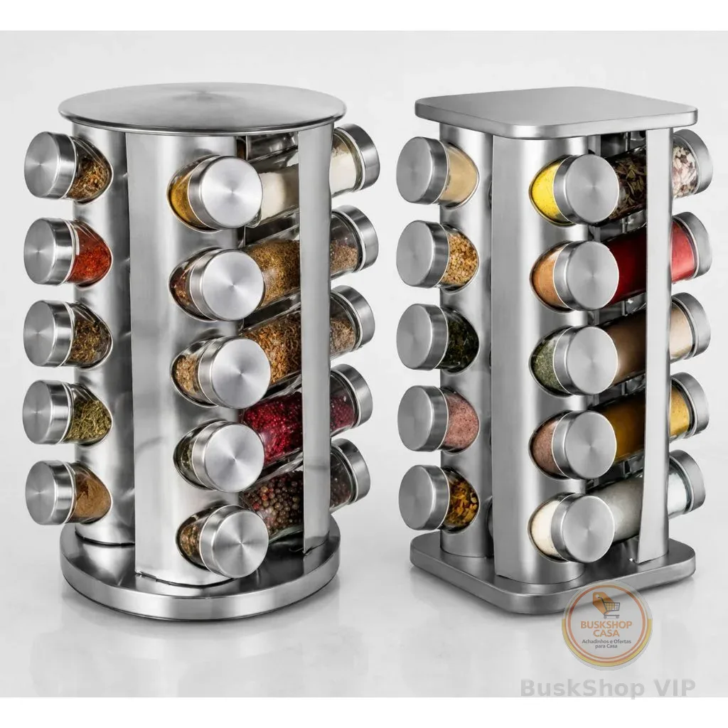 Porta Tempero 20 Potes Condimento Inox Suporte Giratório cozinha Decoração ETIQUETA + CANETA