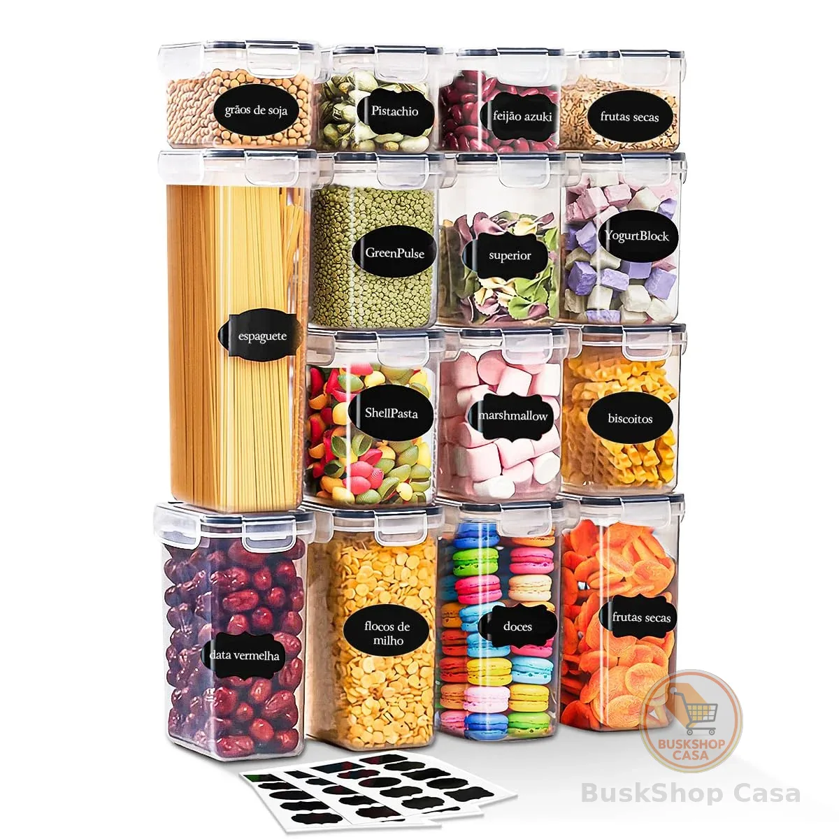 Kit 15 Potes Tampa Hermético Porta Alimentos Mantimentos Armário Cozinha (Kit 15)