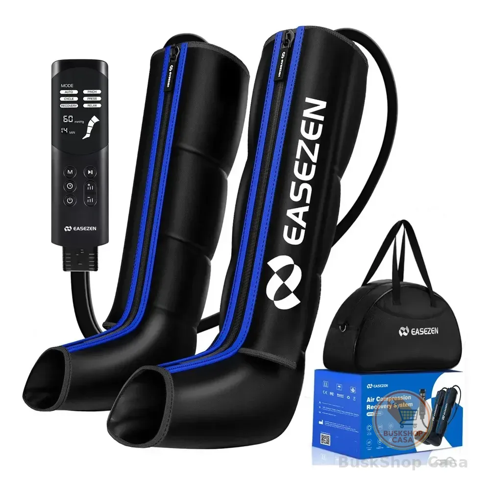 Bota De Compressao Pneumatica Massageador Pes Easezen 6 Modos Preto/azul 127/220v Azul/preto