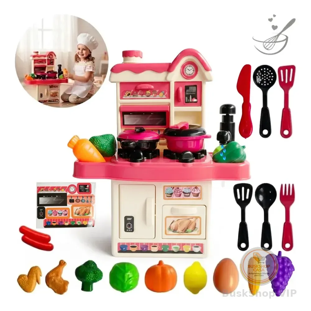 Mini Cozinha De Brinquedo Infantil Completa Rosa Solta Água Rosa