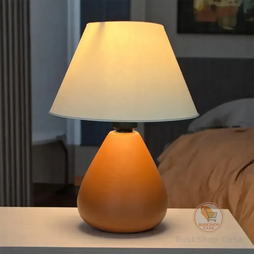 Abajur Luminária De Mesa Gota Moderno Com Lâmpada De Quarto Terracota Branco 127/220v