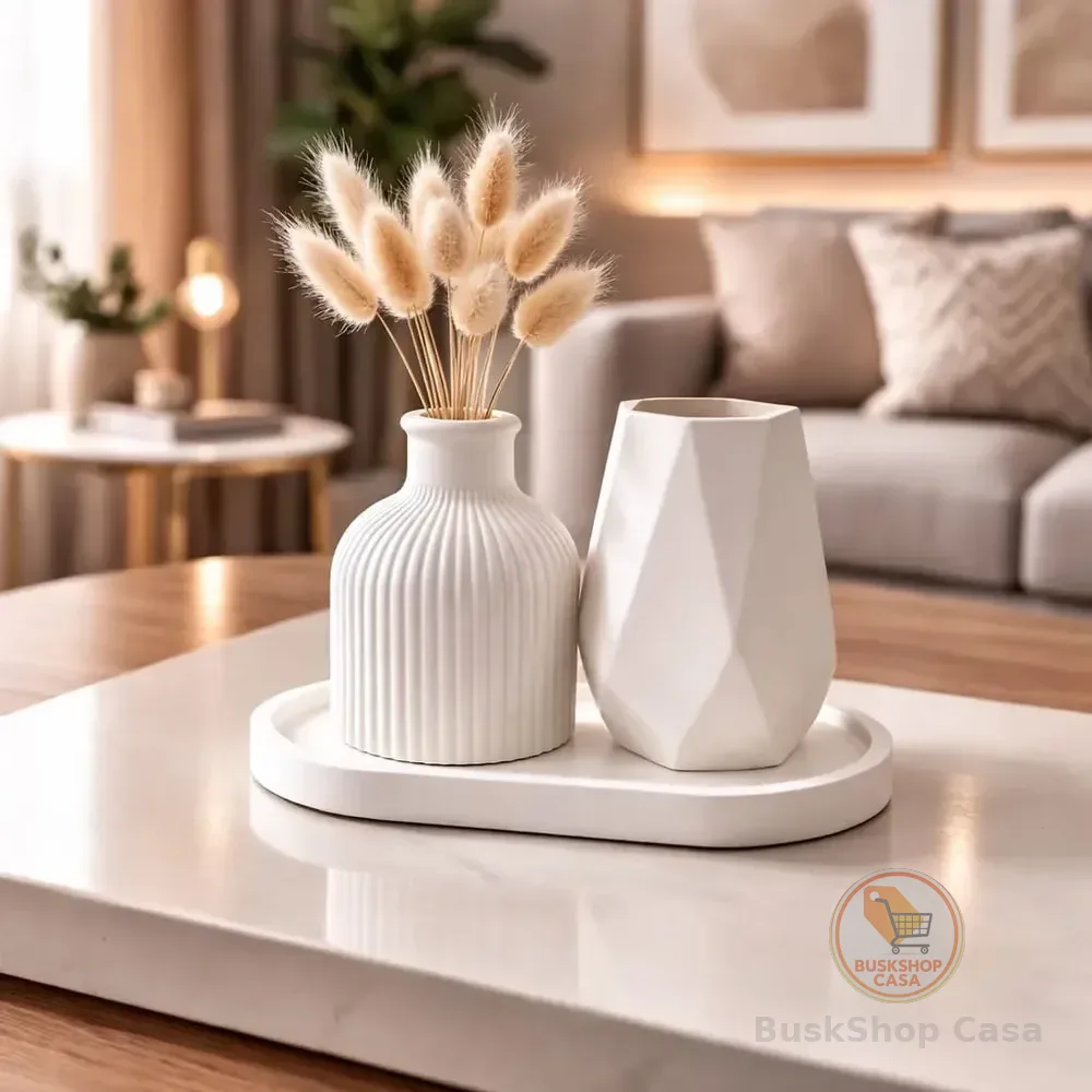 Kit Decorativo Sala Bandeja Com Vasos Design Moderno Kit Decorativo 2 Vasos Modernos Com Bandeja Branco Minimalista Sala Mesa