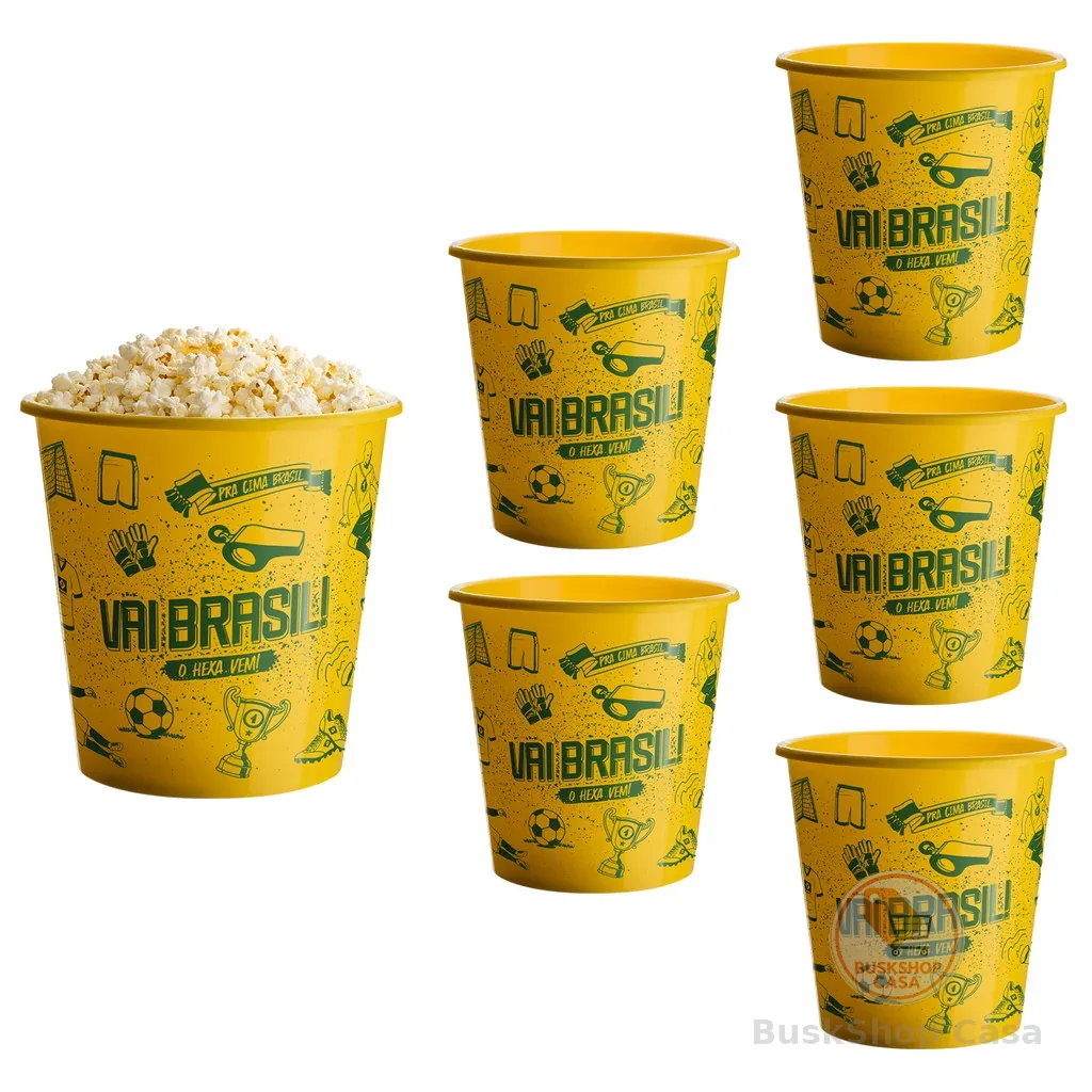 🧡 Kit 6 Baldes De Pipoca HEXA 2,5L Balde da Copa do Mundo de Plástico Múltiuso e RESISTENTE
