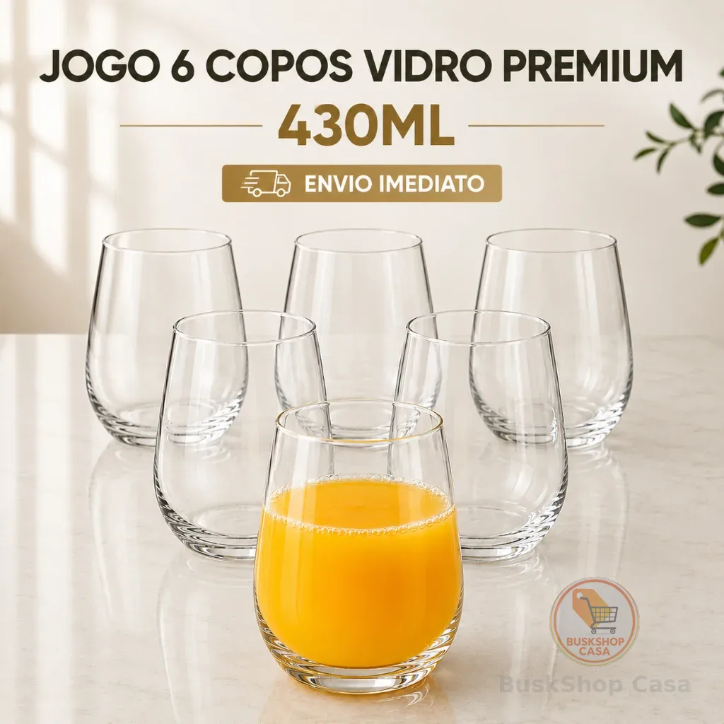 Jogo 6 Copos Vidro Long Drink 430ml Água Suco Drink Bar Resistente