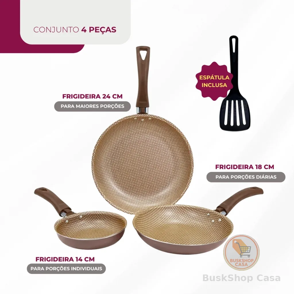 🧡 Conjunto Frigideira Antiaderente Com Espatula  24/18/14 Resistente Moderna