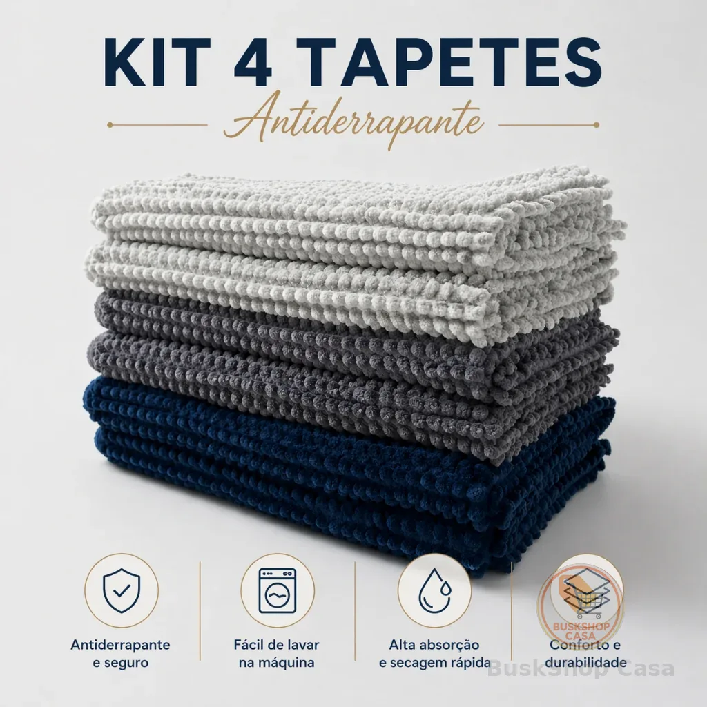 🧡 Kit Com 4 Tapetes Antiderrapante  Banheiro Tipo Bolinha Em Microfibra 40x60 Alta Absorção Super Macio