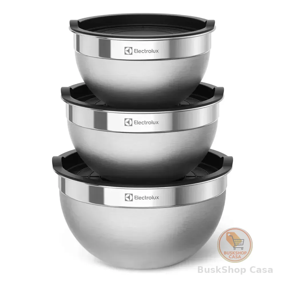 Electrolux Kit Bowls Tigelas em Inox com Tampa Plástica 3 Unidades Utensílios Domésticos de Cozinha