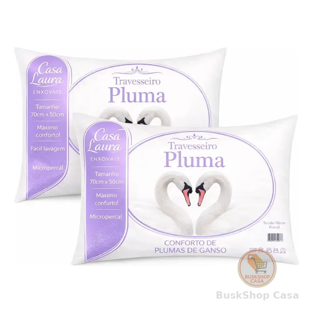 Kit 02 Travesseiros Antialérgico Pluma De Ganso 70cm X 50cm Cor Branco