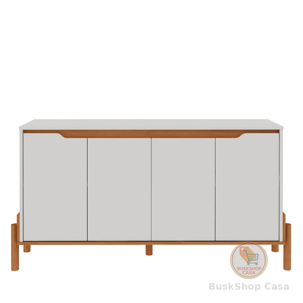 🧡 Buffet Aparador 4 Portas com Pés em Madeira Áurea