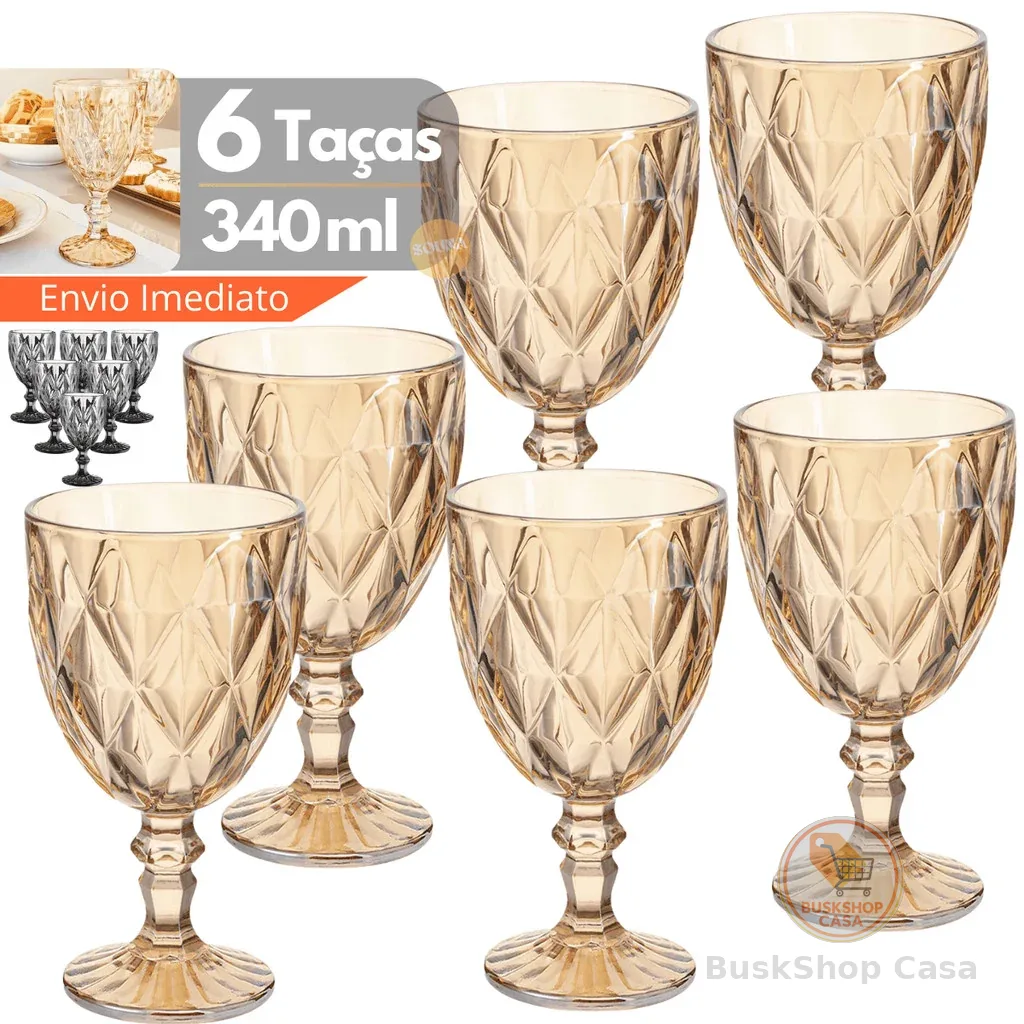 Kit 6 Peças De Taças 330ml De Vidro Diamond Vinho Água Drinks Ambar Buffet Ambar Fume