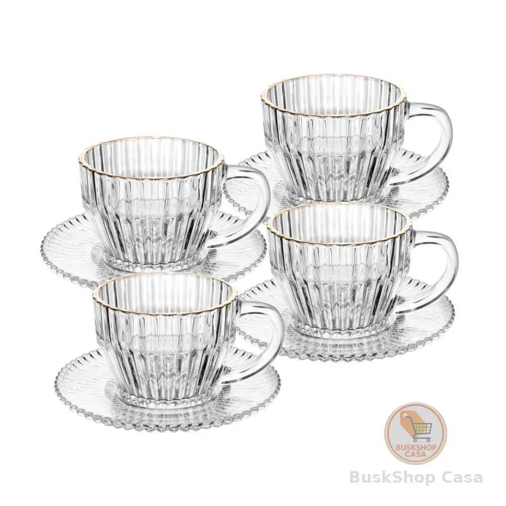 🧡 Jogo 4 Xícaras de Café com Pires Cristal Fio  de Ouro Imperatriz 110ml - Wolff