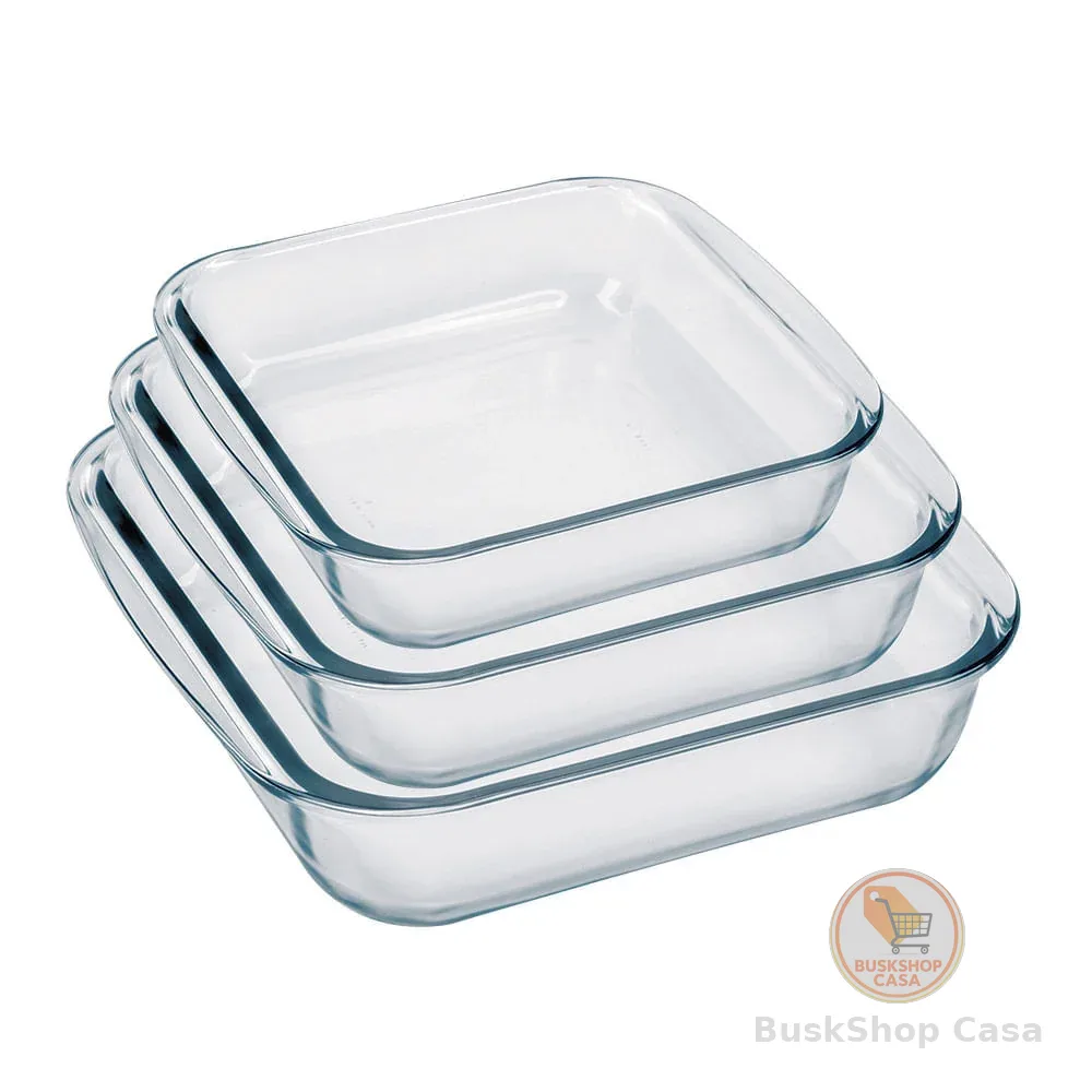 🧡 Conjunto de  Assadeiras Quadradas Nadir Sempre em Vidro 3 Peças