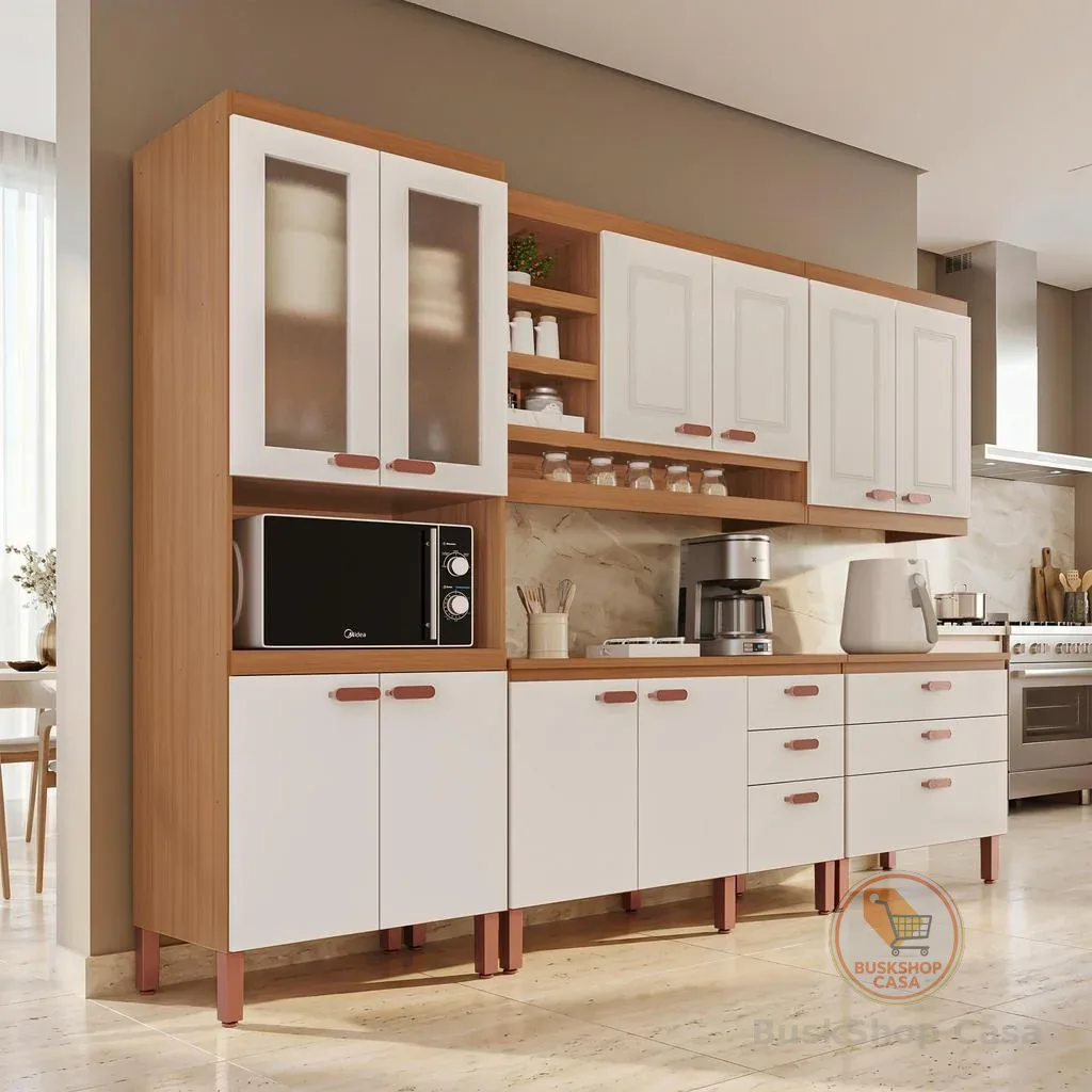 Cozinha Modulada Completa Móveis Home 100% MDF 10 Portas e 6 Gavetas