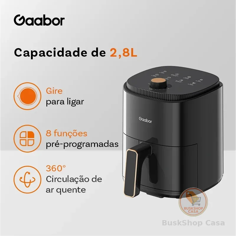 Gaabor Air Fryer 2,8L 800W 360° Ar Quente Timer 60 Min 200°C Antiaderente Sem BPA 8 Menus AF-35M02A