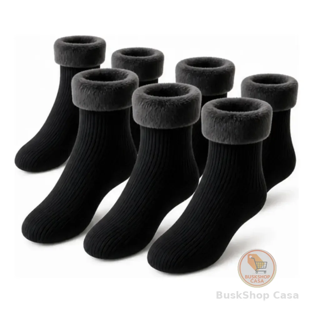 Kit 6 Meias Térmica Grossa Quente Inverno Frio Forrada Pelo Preto Kit 6 Meia 34-44