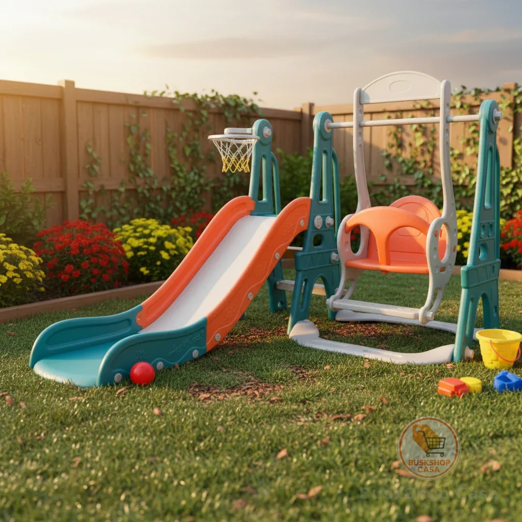 Playground Infantil 3x1 Com Escorregador, Balanço E Cesta De Basquete Ideal Para Crianças A Partir De 3 Anos