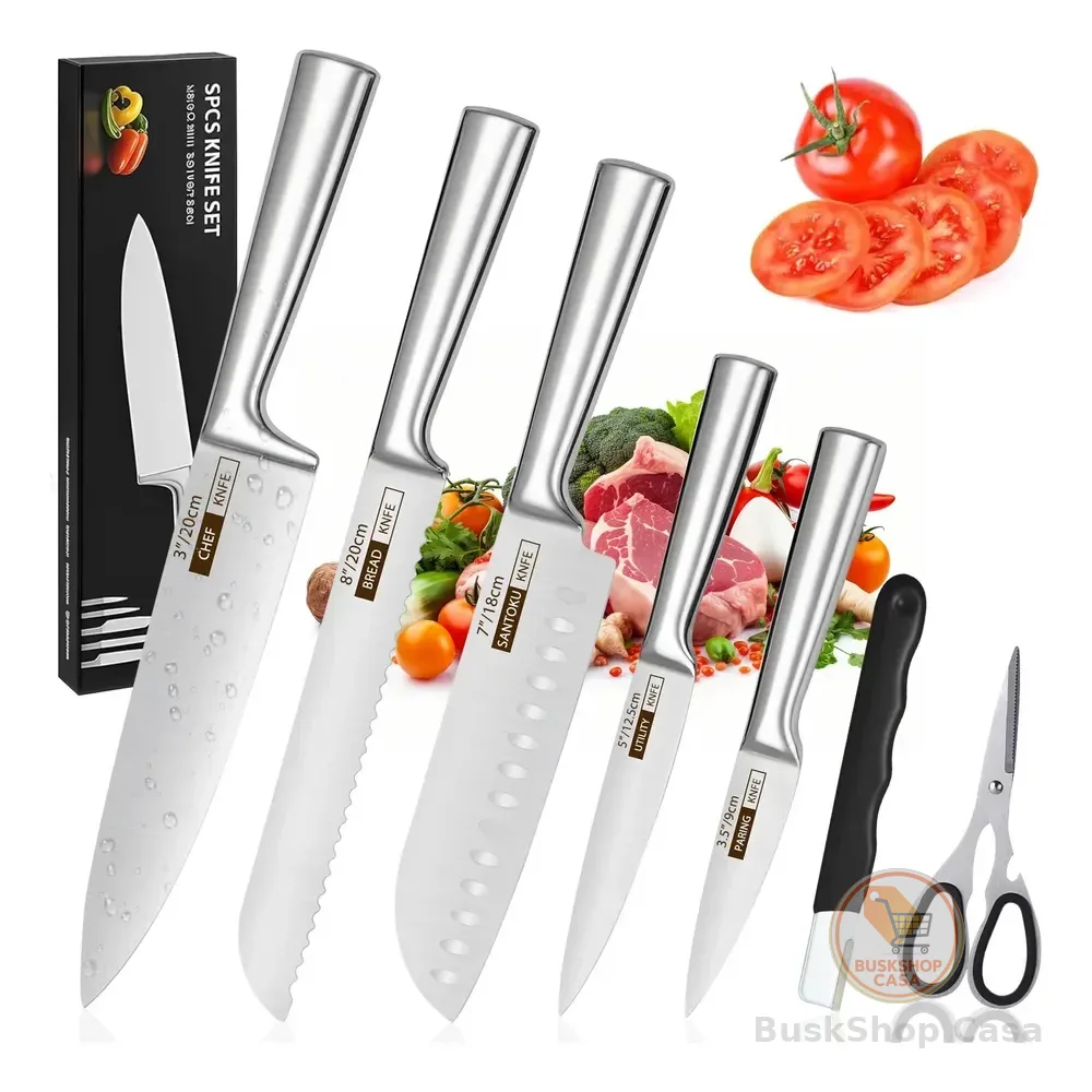 Kit 7 Facas Para Conjuntos De Cozinha - Robustas E Afiadas Prateado