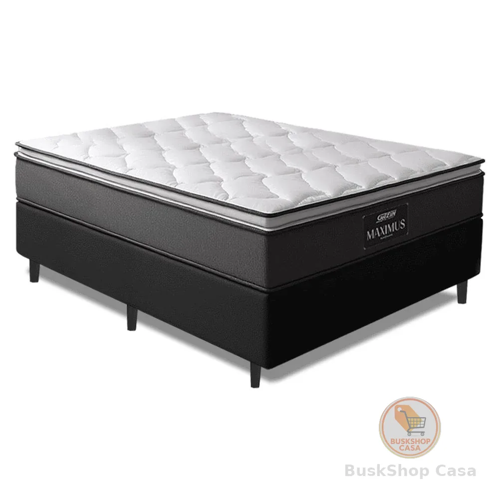 Cama Box Casal Colchão Molas Ensacadas Pillow Maximus 138x188x62cm Cinza / Preto Gazin