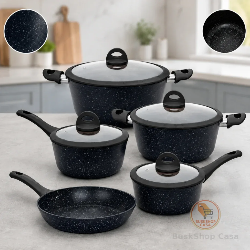 Jogo Panelas Ceramica Antiaderente 5 Pecas Inducao Gas Eletrico Tampa Vidro Temperado Casambiente