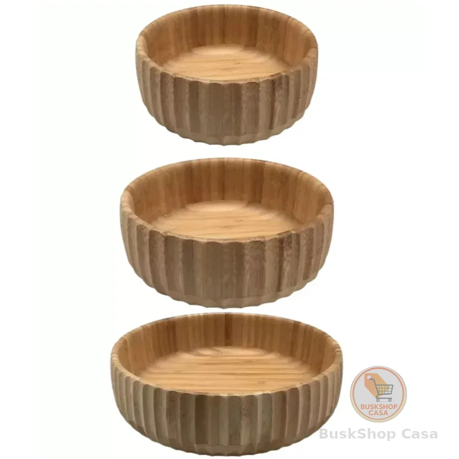 Bowl Canelado de Bambu Oikos - Kit com 3 pçs - Tigela, Saladeira, pote bambu