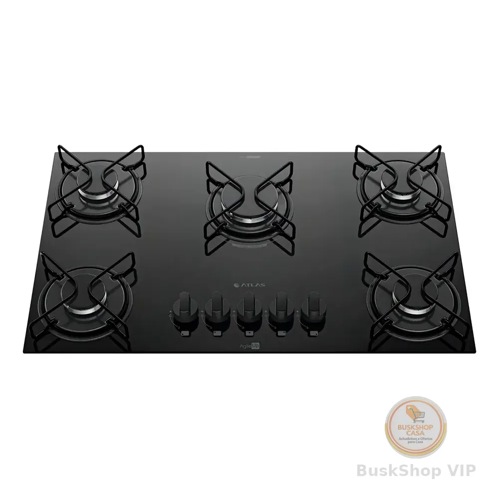 Cooktop 5 Bocas A Gás Atlas Agile Up Mega Chama Preto 127/220v