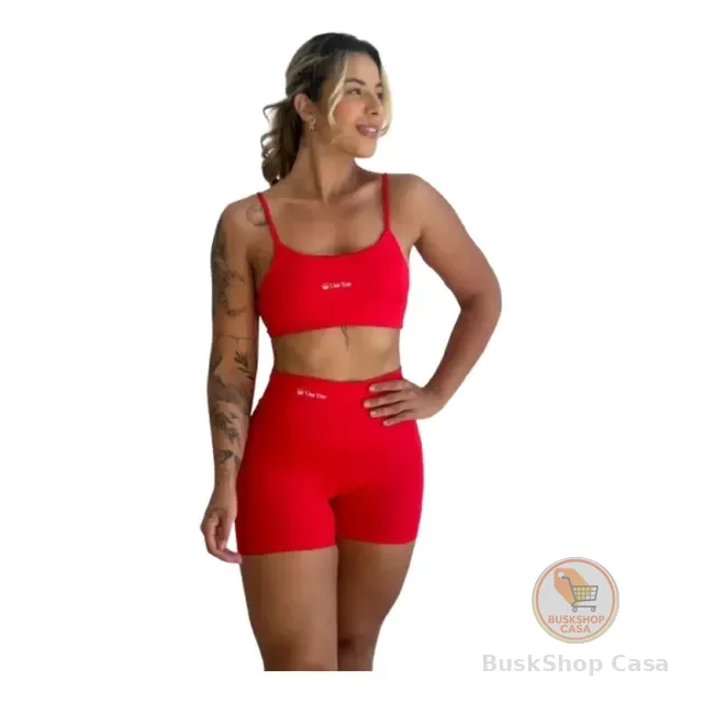 Conjunto Fitness Virginia Top Shorts Meia Coxa Cintura Alta