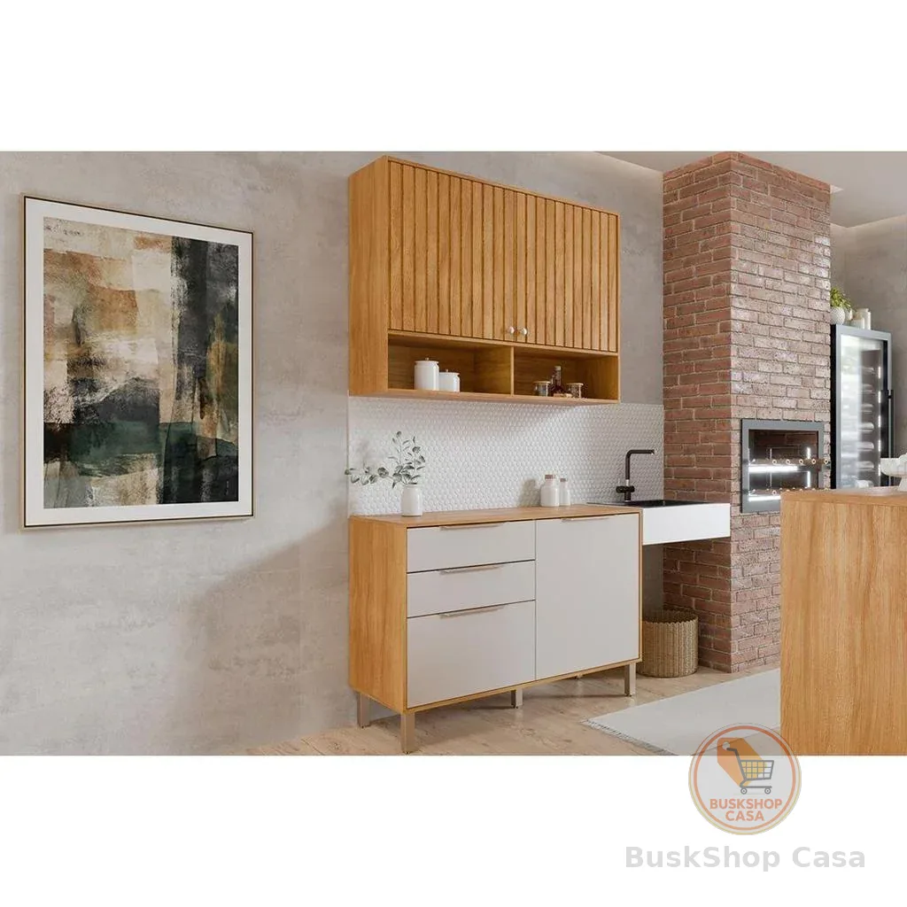 Kit de Cozinha Completa 2 Peças Divina (1Aéreo+1Balcão) C2P44 Freijo/Off White - MGM