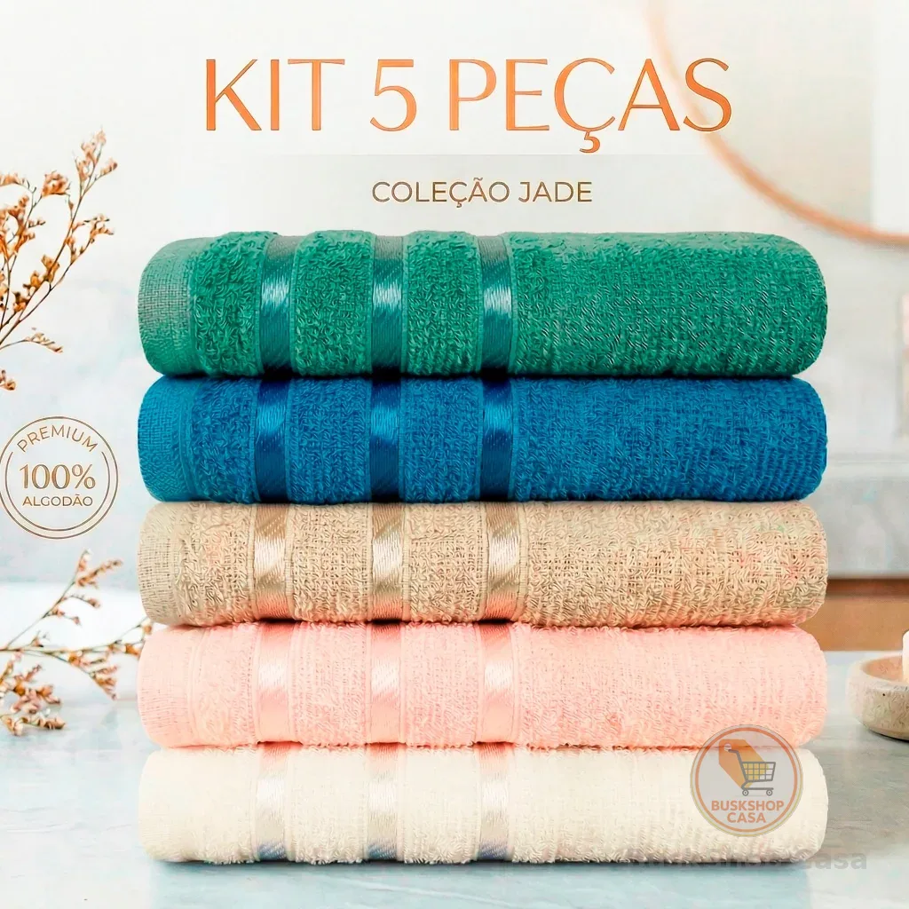 Kit 5 Toalhas de Rosto Jade 45x60 Custo Benefício Algodão
